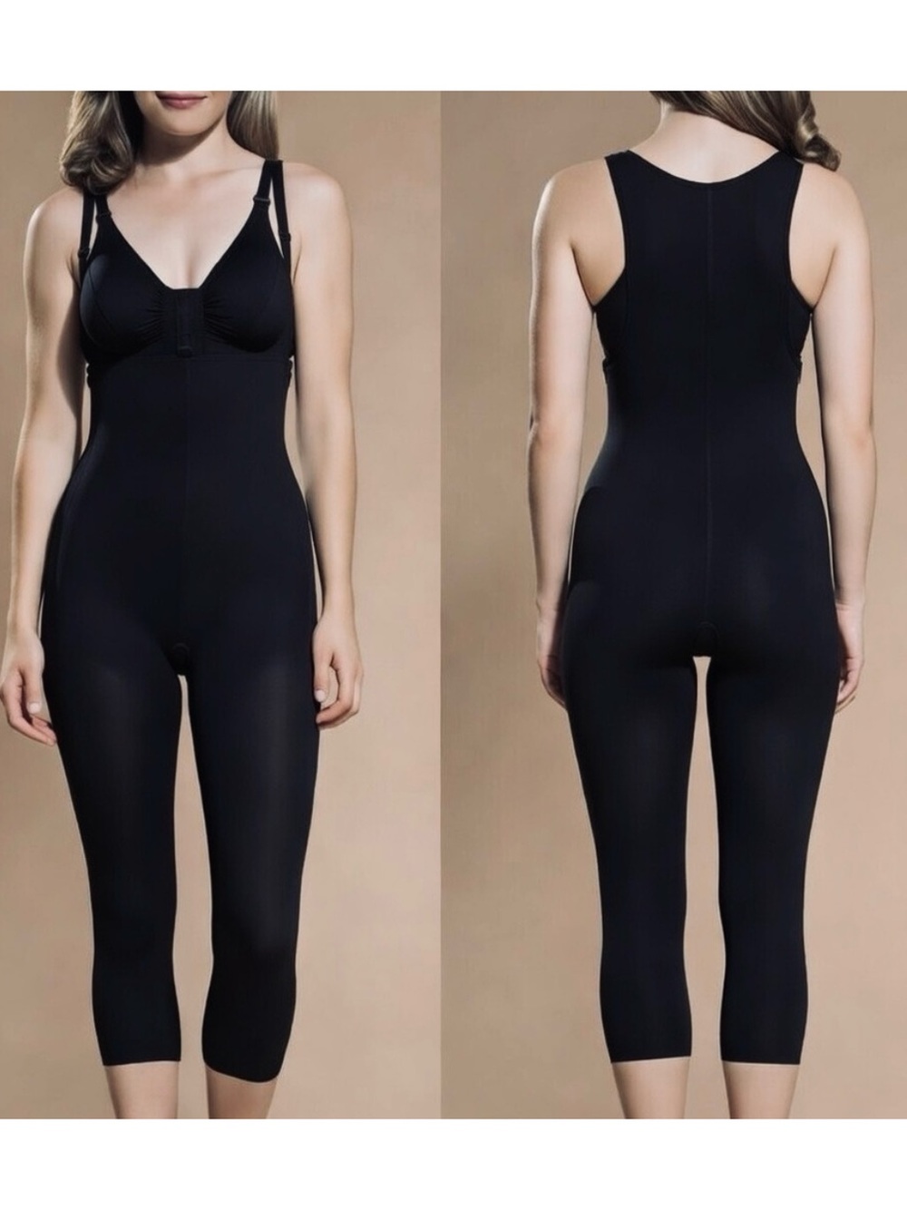 Marena Recovery Calf-Length Pull-On One-Piece Size XL Girdle Open Chest Black